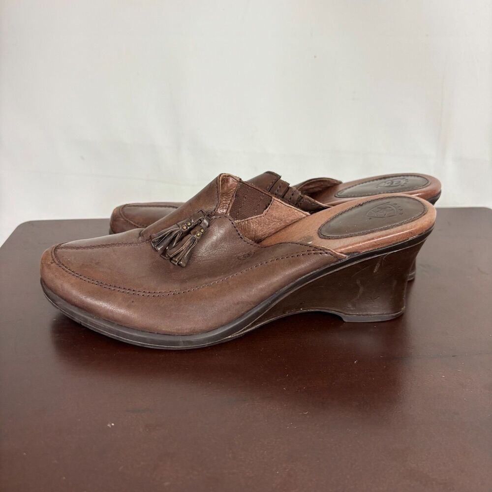 Ariat Brown Leather Slip On Slides Mules Clogs Comfort Shoes 20926 Womens 9B
